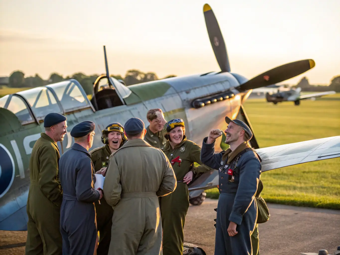 AERO CLUB DE LA CHTE MME members enjoying a social event at the airfield, sharing stories and experiences while surrounded by aircraft and aviation memorabilia.